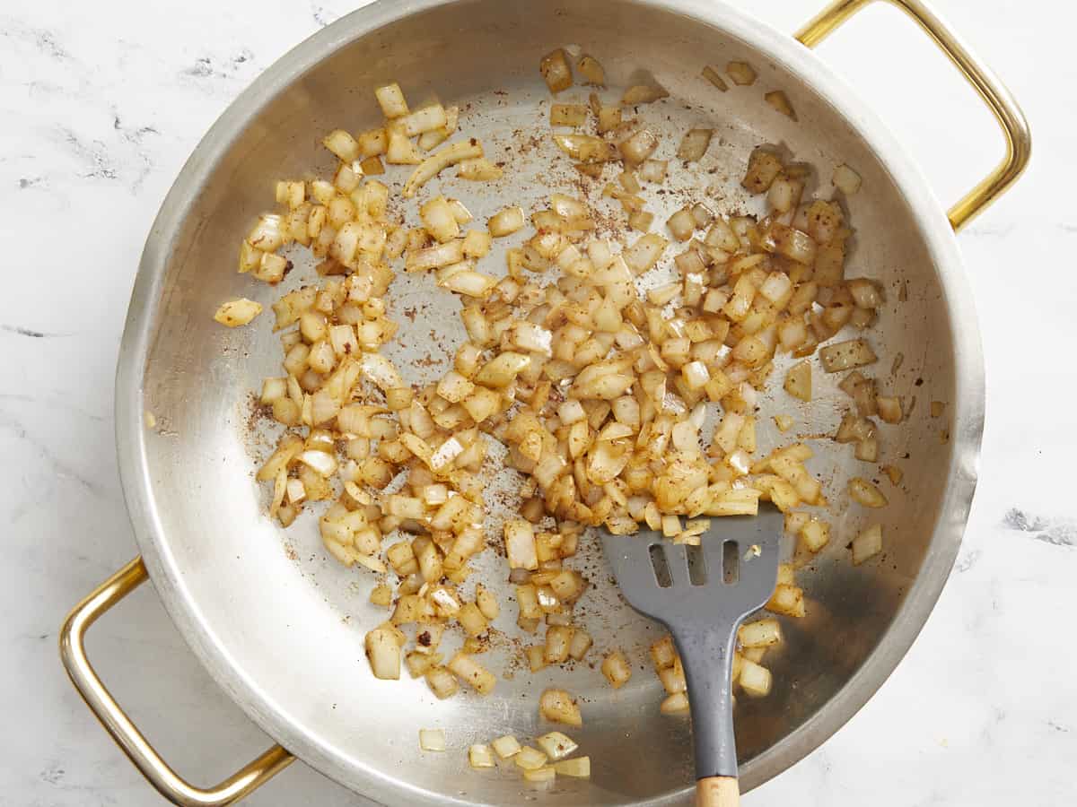 Sautéed onion in the bacon fat.