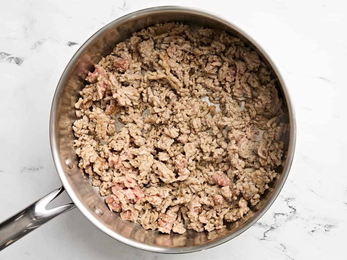 Cooked ground Italian sausage.