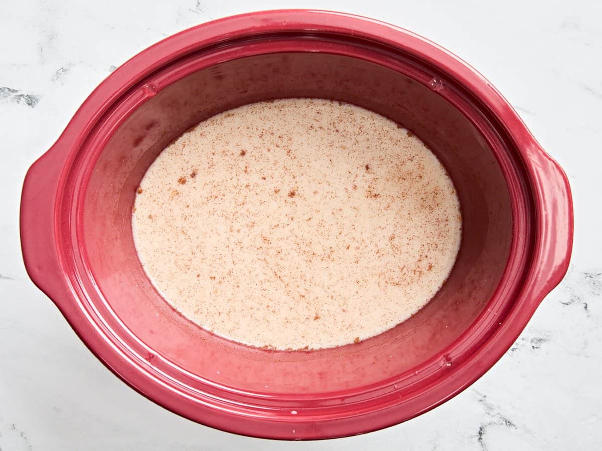 Crockpot steel cut oats before cooking.