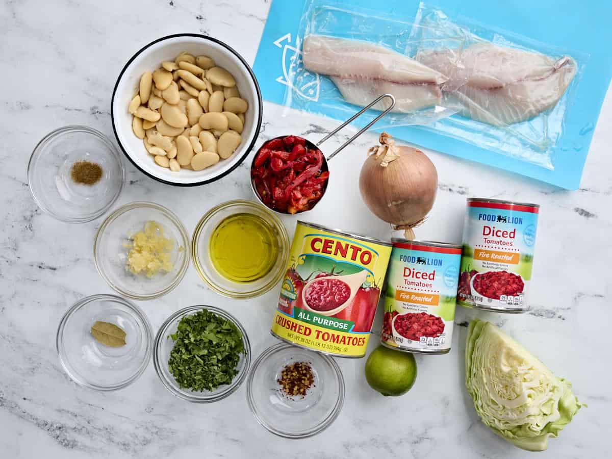 The ingredients to make a budget friendly fish soup
