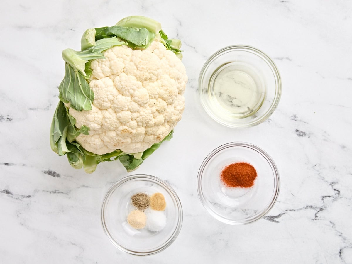 The ingredients to make cauliflower steaks.