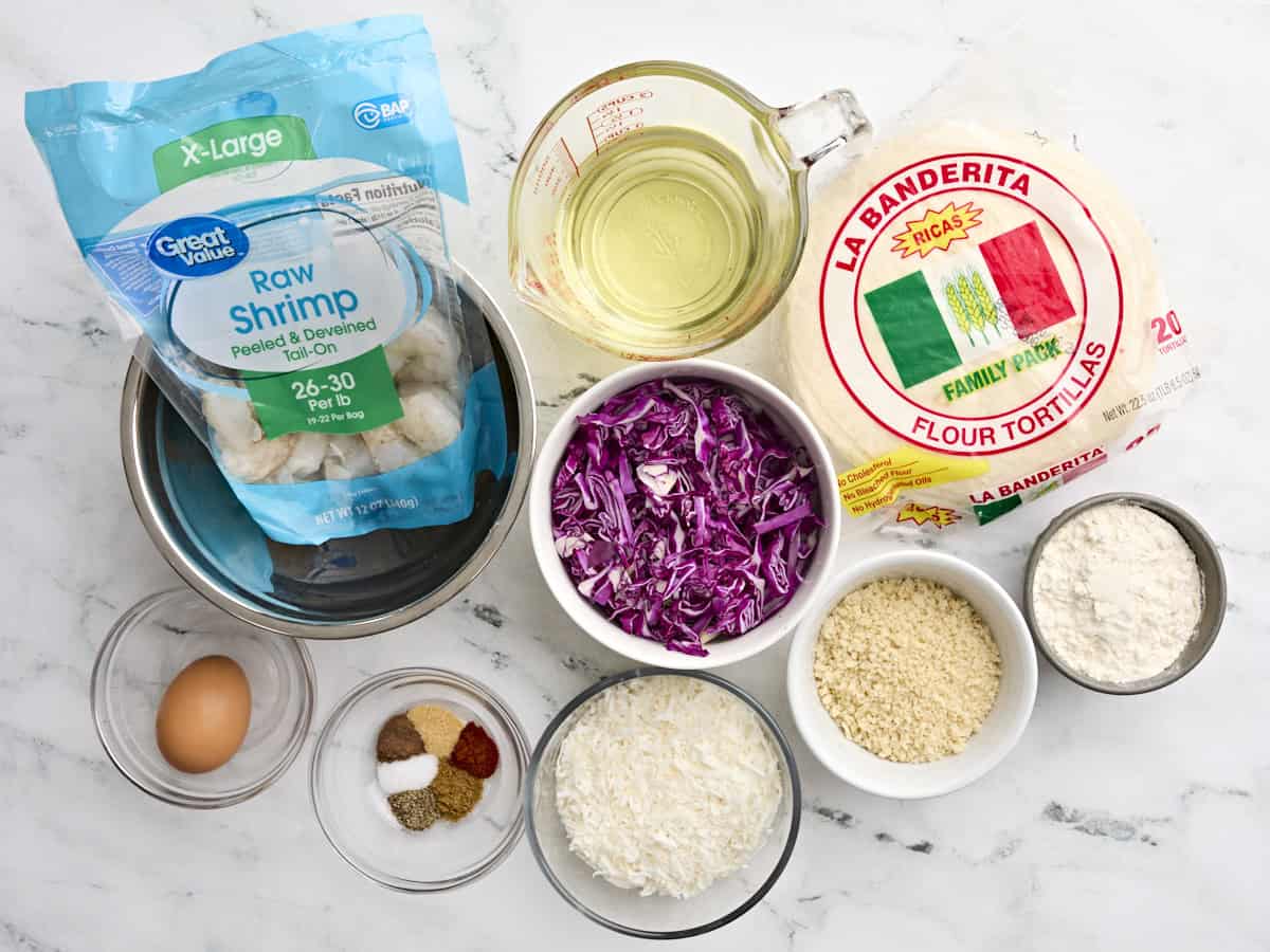 The ingredients for coconut shrimp tacos.