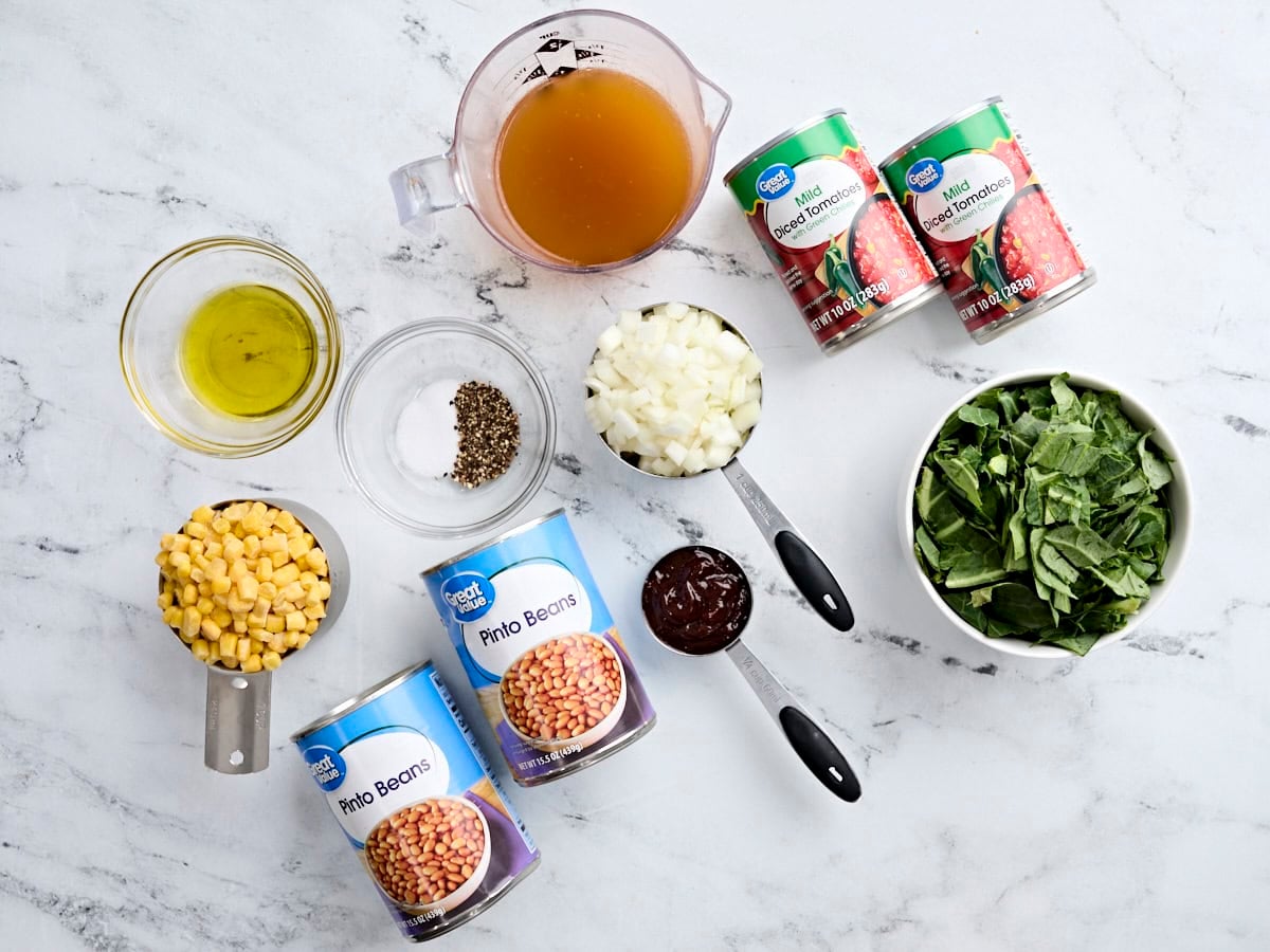 Ingredients for BBQ beans and greens.