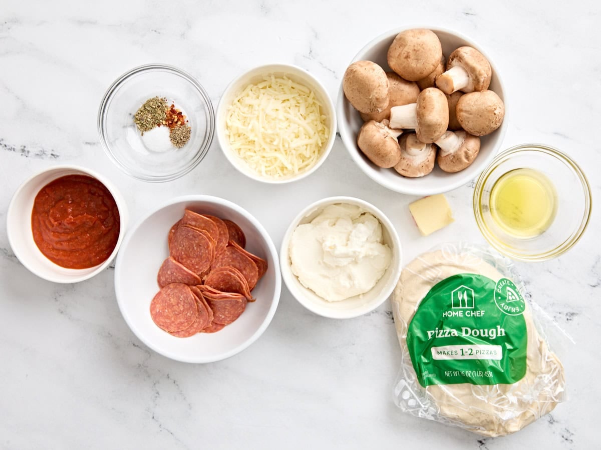 The ingredients to make homemade calzones.