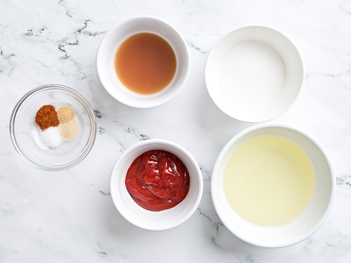 The ingredients to make a French dressing recipe.