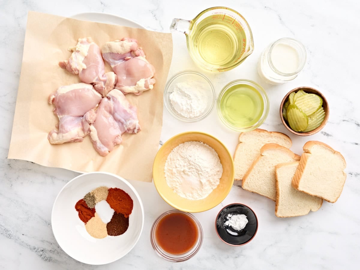 The ingredients to make homemade Nashville hot chicken.
