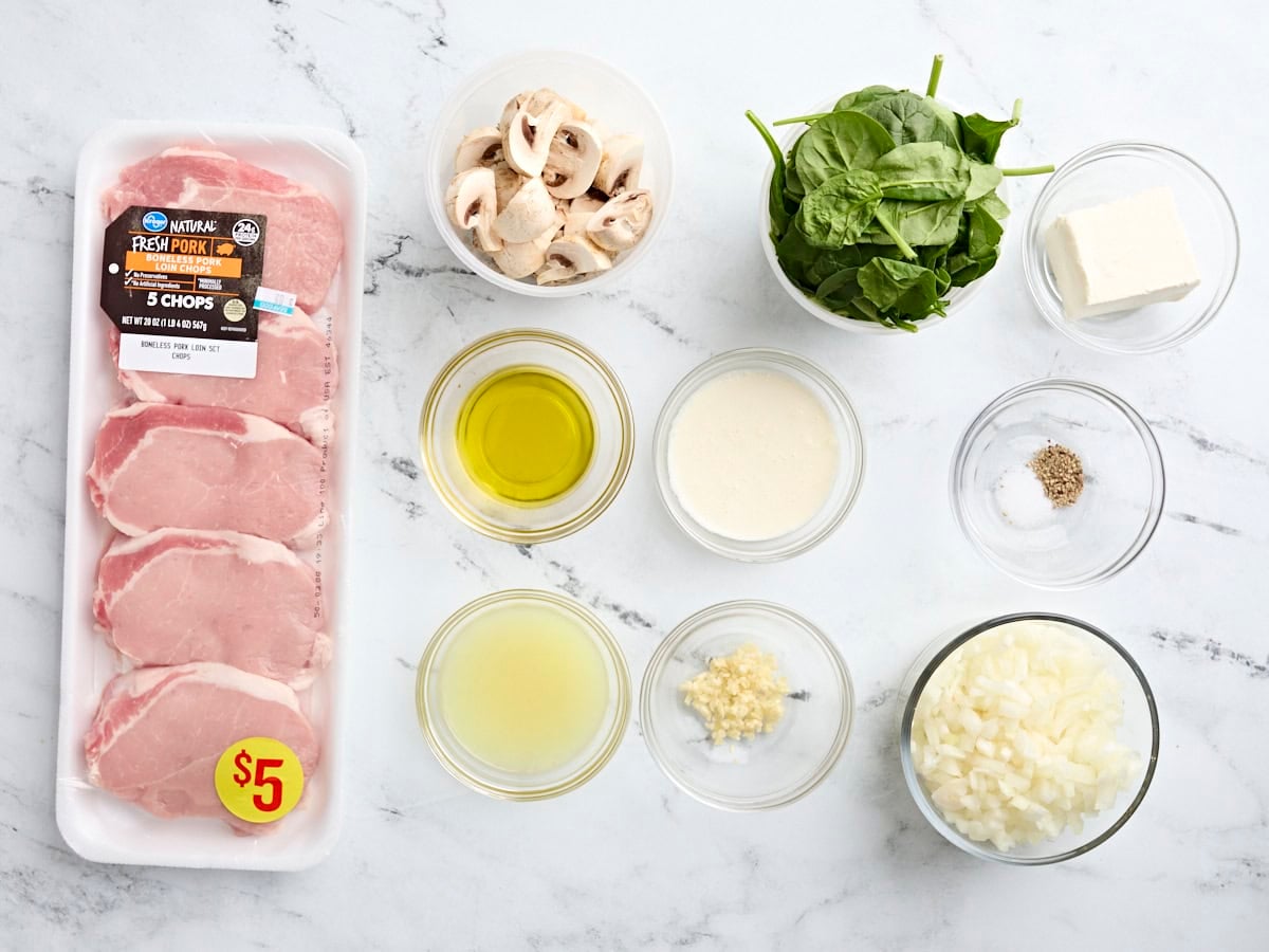 The ingredients to make creamy pork chops.