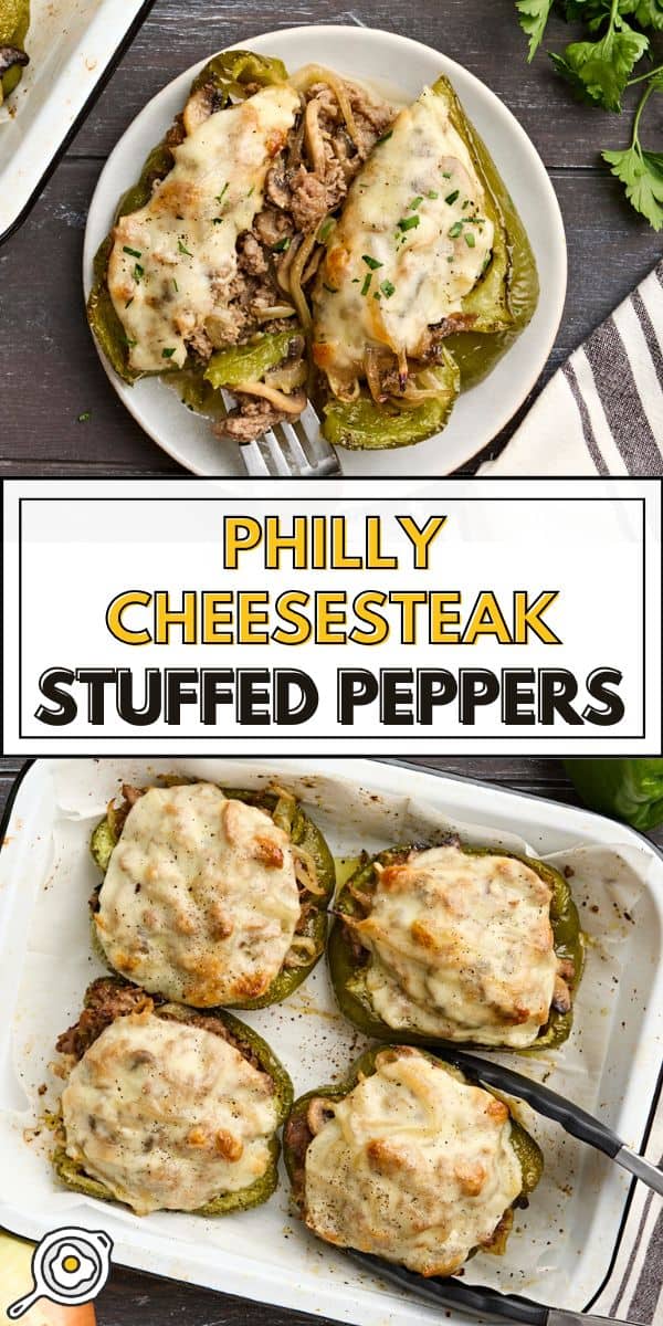 Philly Cheesesteak Stuffed Peppers pin image