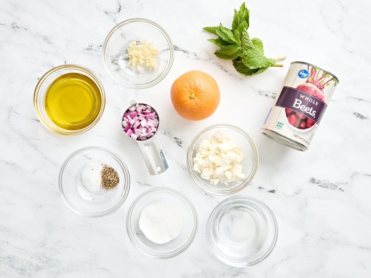 The ingredients to make a beet salad.