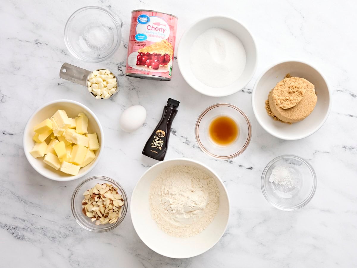 The ingredients to make cherry blondies.