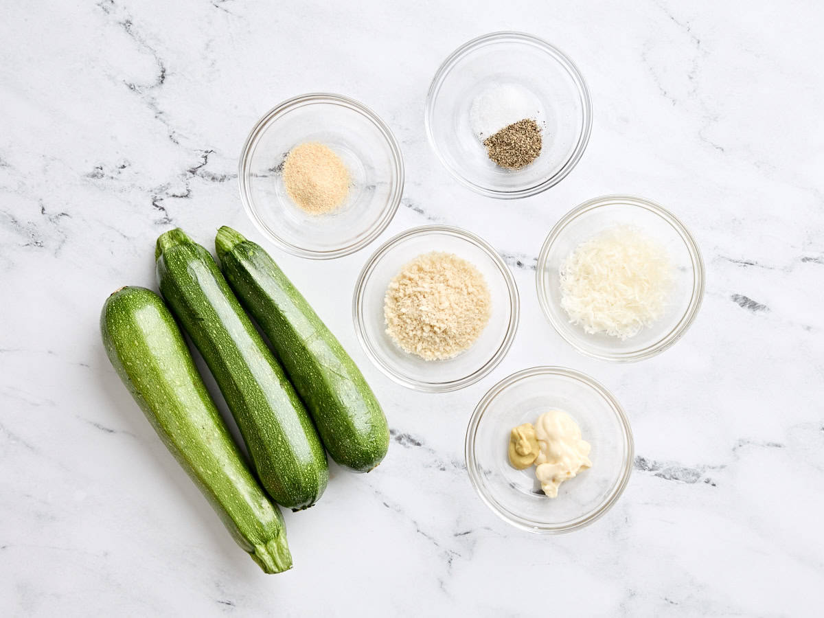 The ingredients for air fried zucchini.