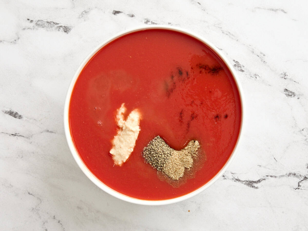 Bloody mary mix ingredients in a bowl.