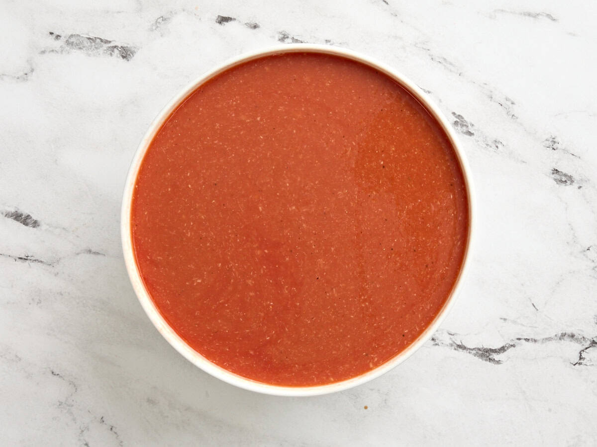 Finished homemade bloody mary mix in a bowl.