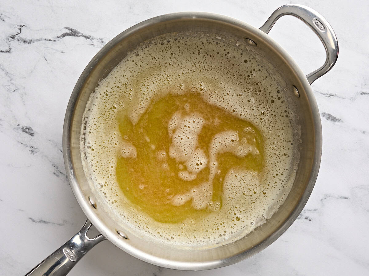 Browned butter in a skillet.