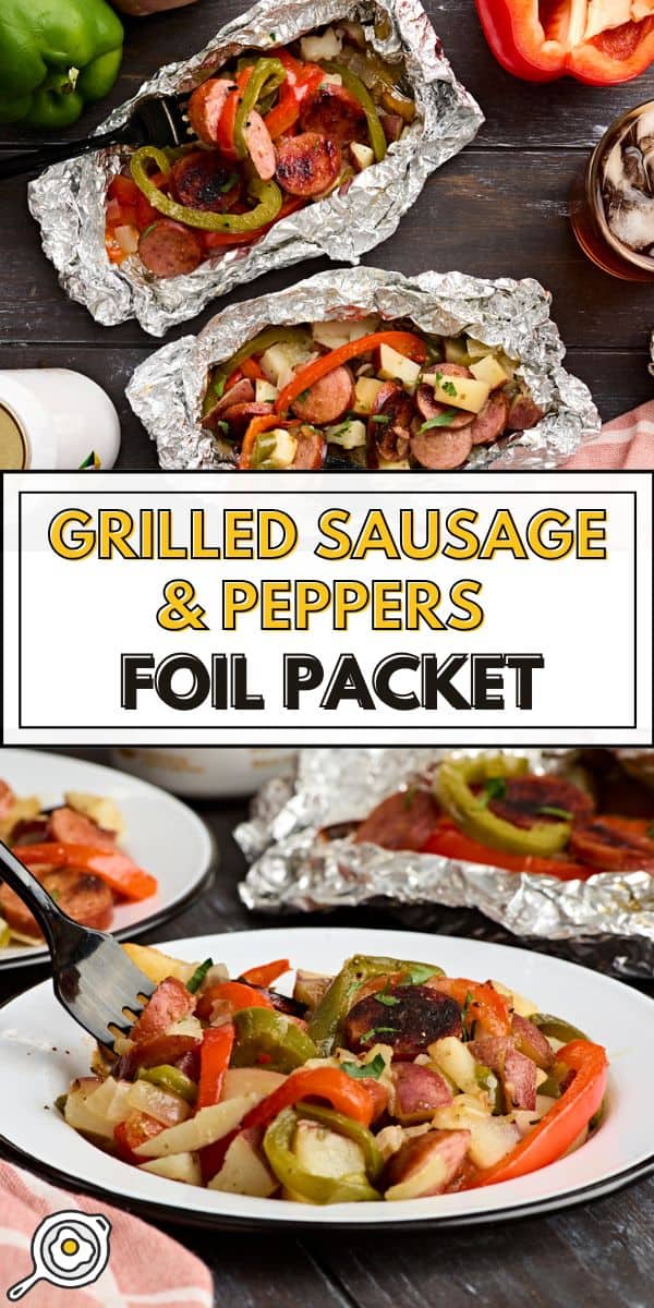 Grilled Sausage and Peppers Foil Packet pin image