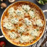 Overhead view of a vegetarian stovetop lasagna.
