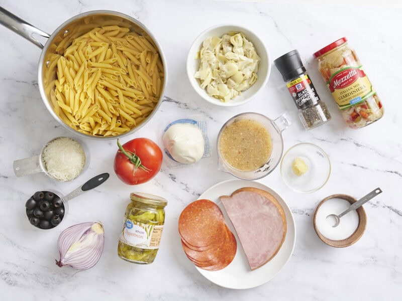 Ingredients for antipasto salad.