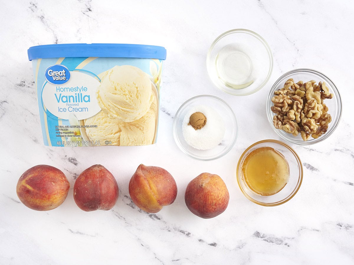 The ingredients for grilled peaches and cream.