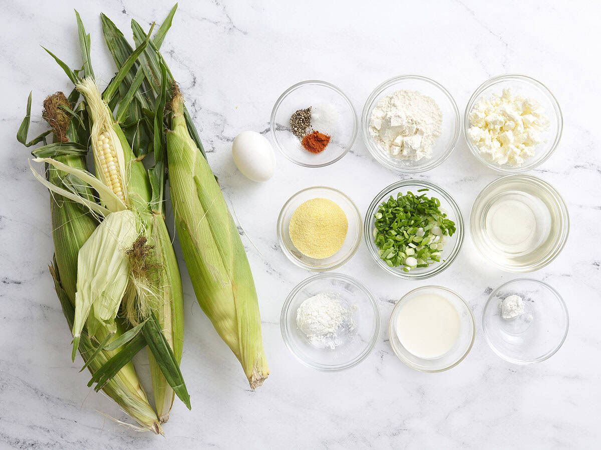 The ingredients for sweet corn fritters.