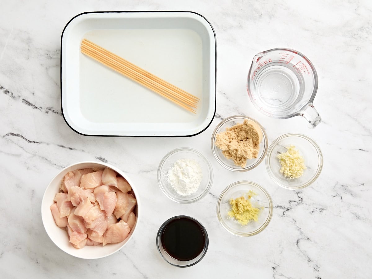 The ingredients for Grilled Teriyaki Chicken Kebabs.
