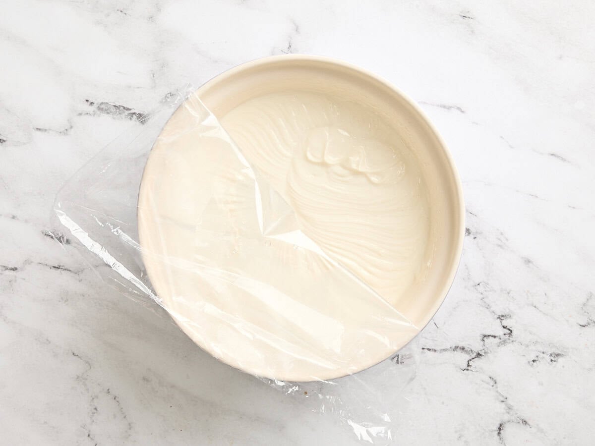 Homemade frozen yogurt in a mixing bowl.