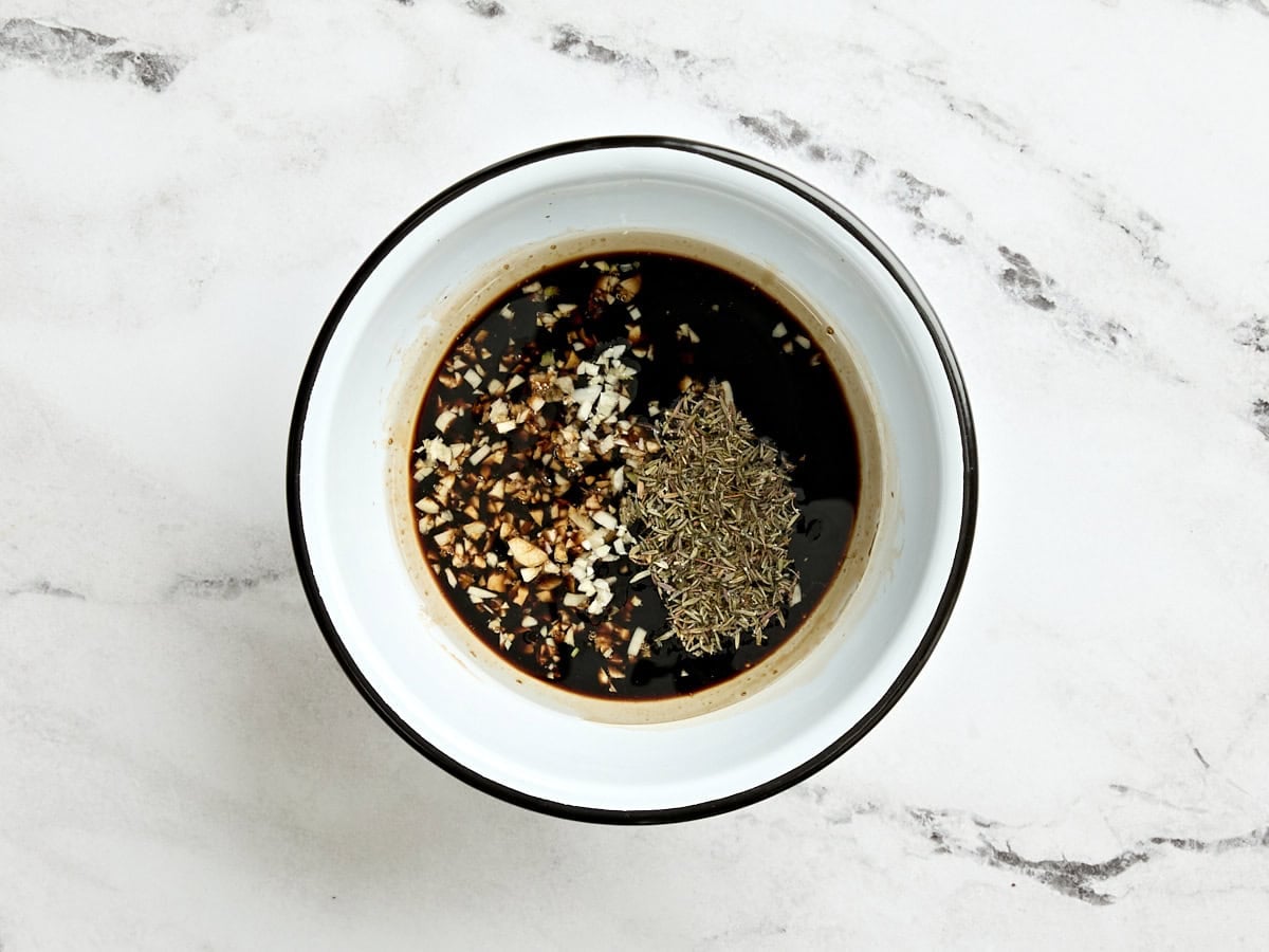 Mushroom marinade in a bowl.