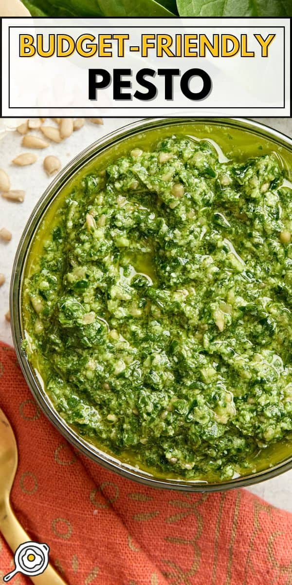 budget friendly pesto sauce pin image
