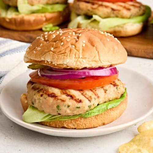 Side view of a chicken burger.