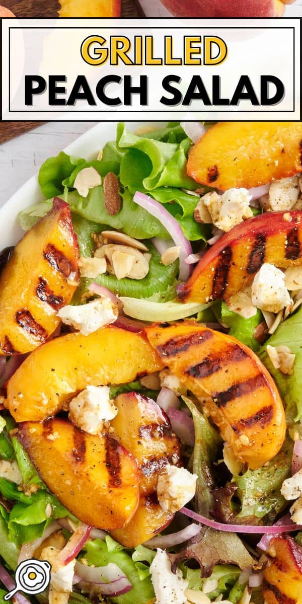 grilled peach salad pin image