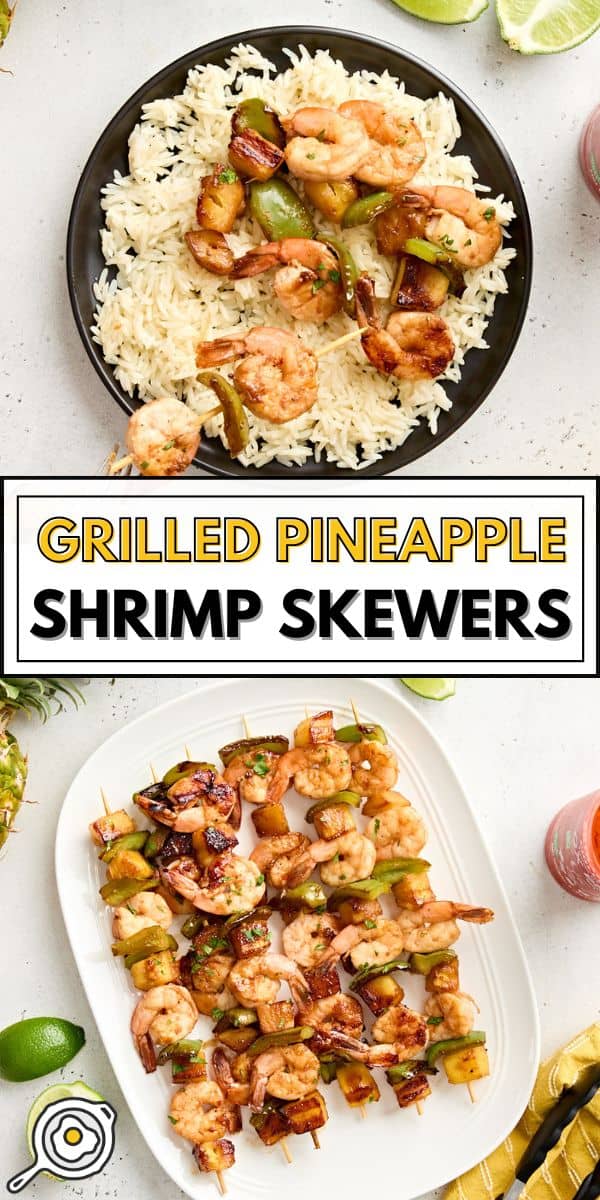 grilled pineapple shrimp skewers pin image