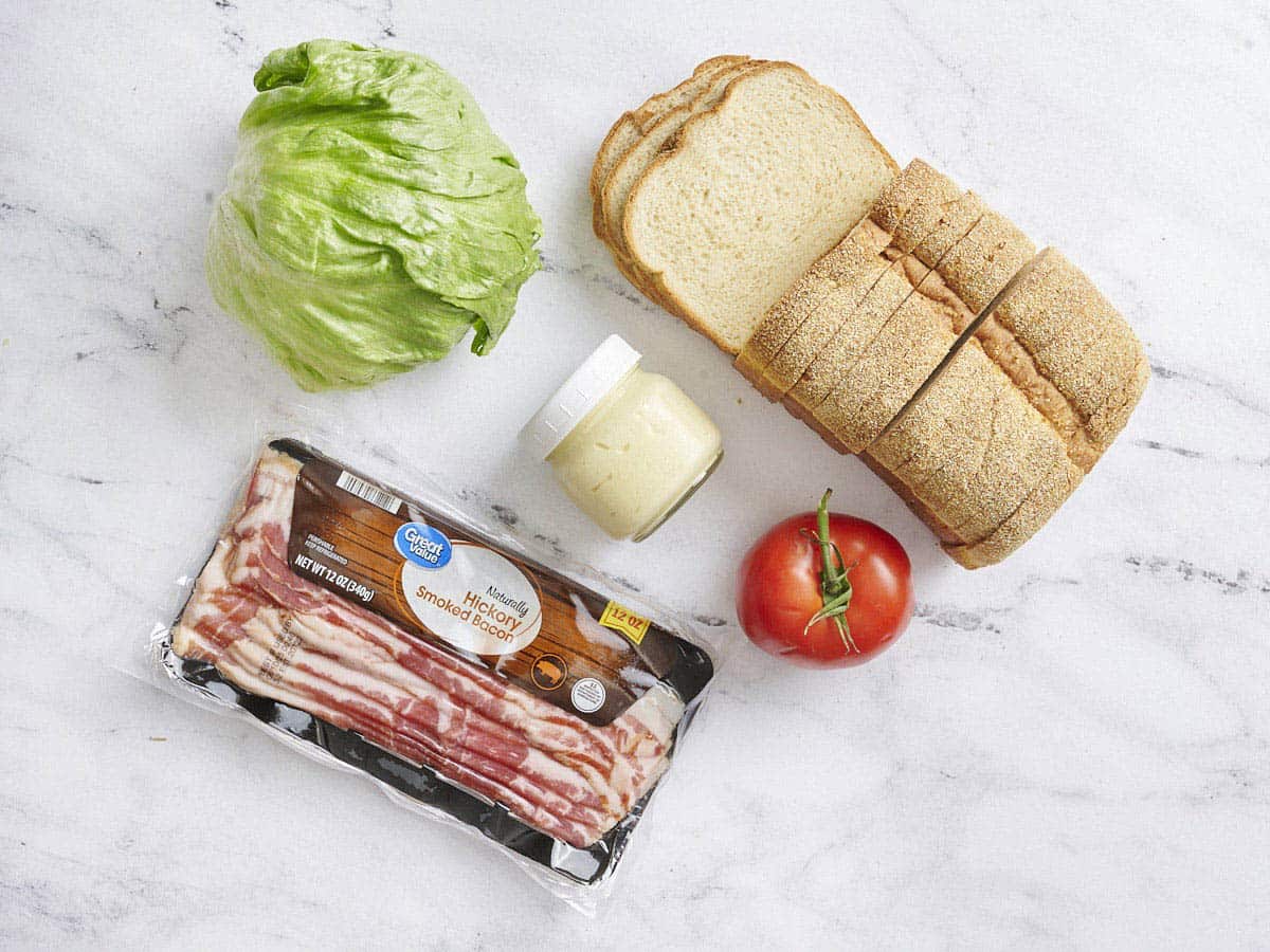 The ingredients to make classic BLT sandwiches.
