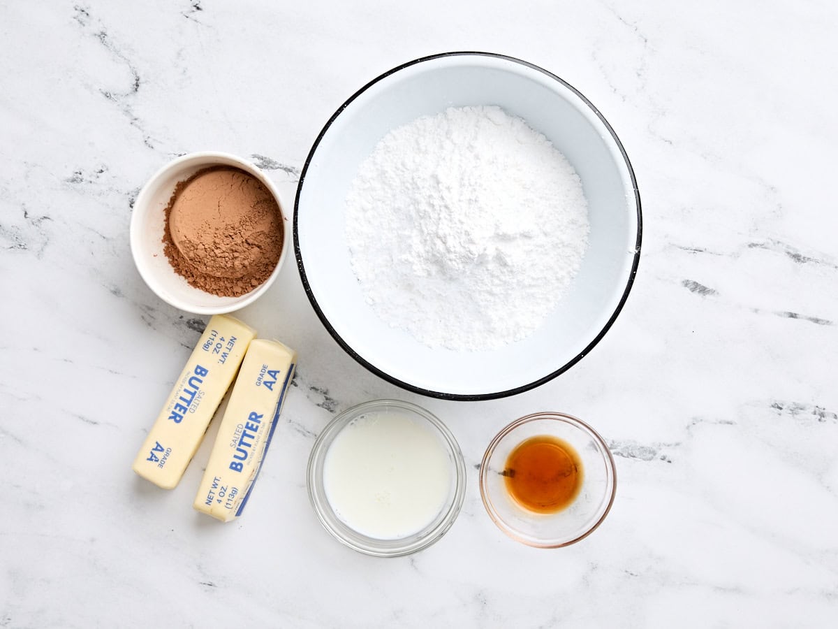 The ingredients for chocolate buttercream.