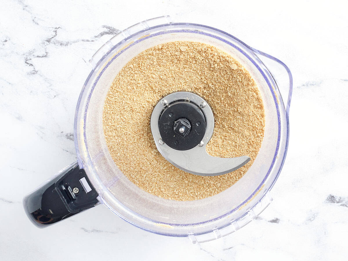 Graham cracker powder in a food processor.