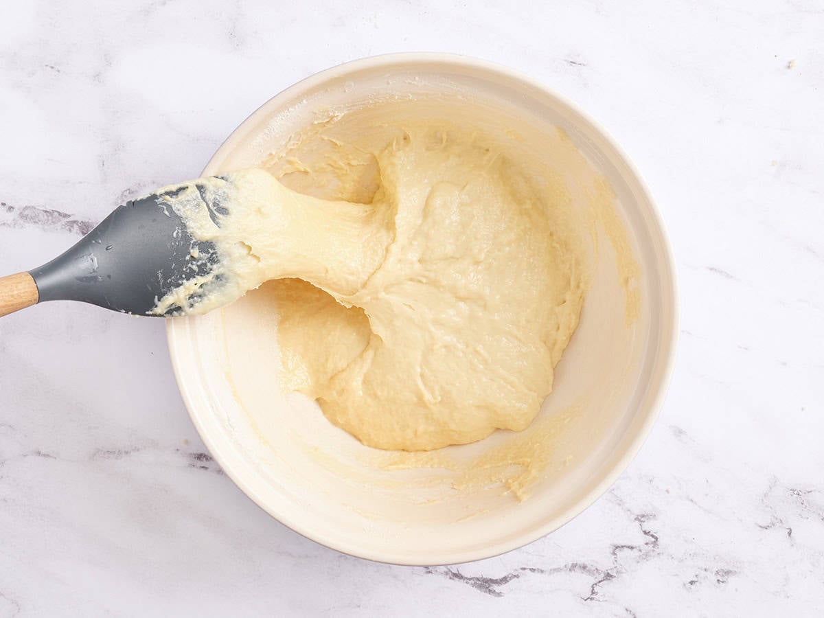 Spaetzle dough in a bowl.