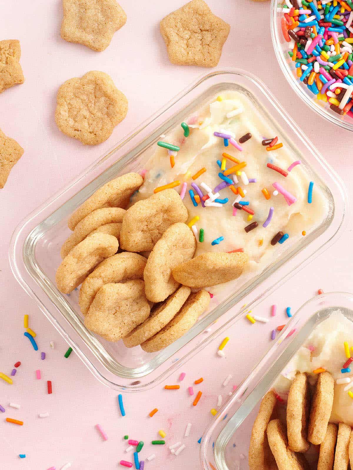 Overhead of homemade dunkaroos in a box.