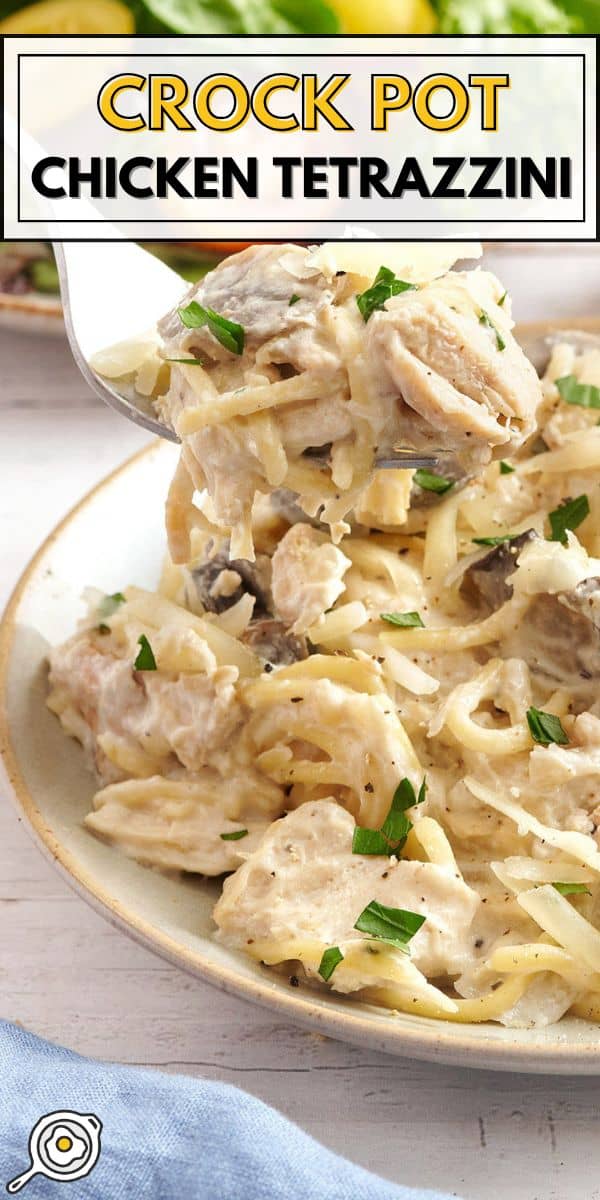 crock pot chicken tetrazzini pin image