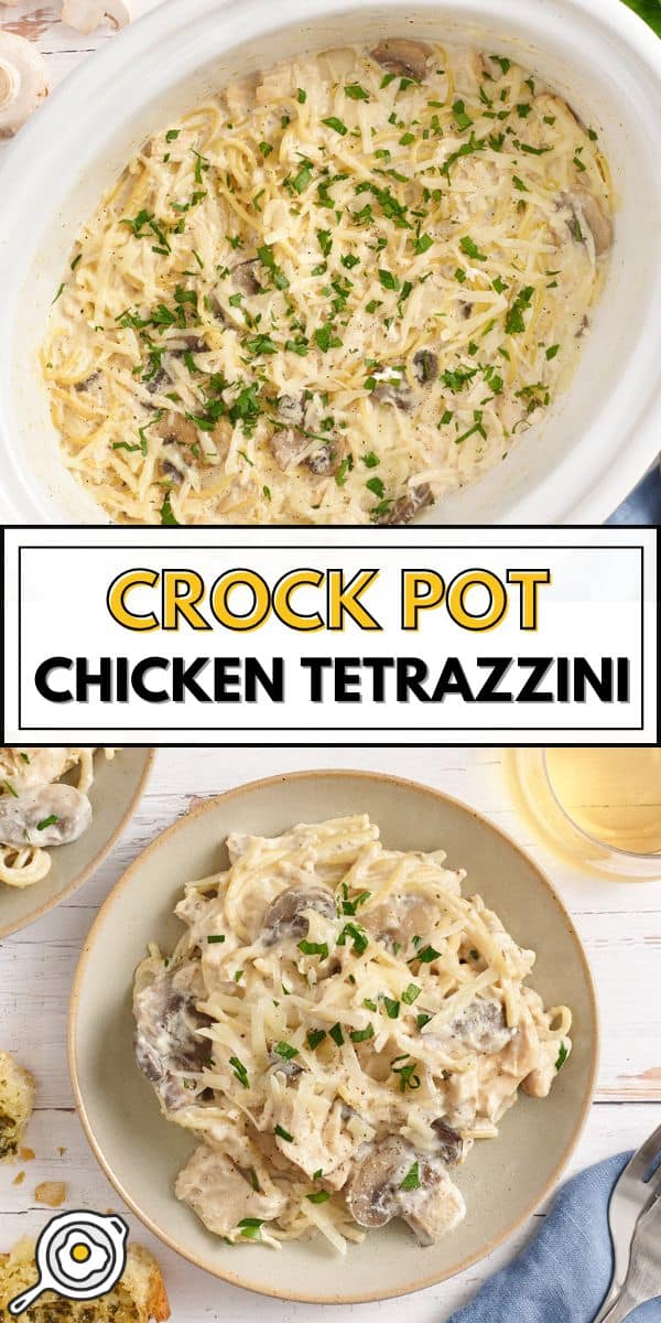 crock pot chicken tetrazzini pin image