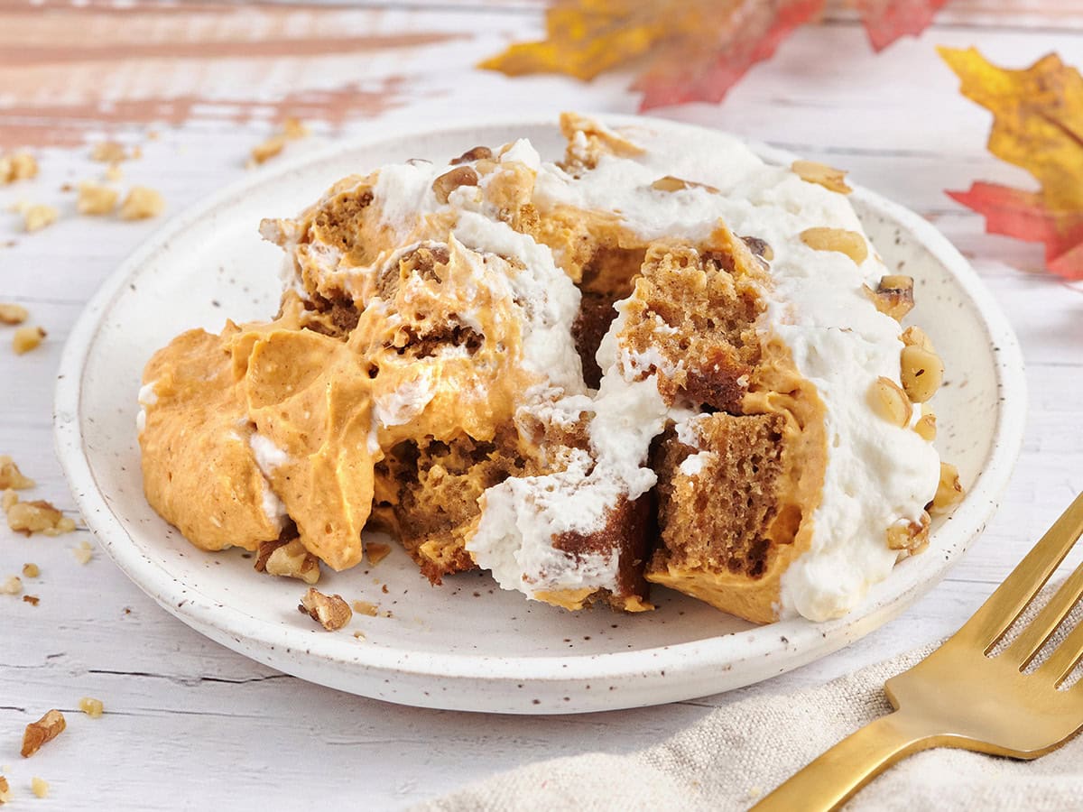 Homemade pumpkin trifle on a plate.
