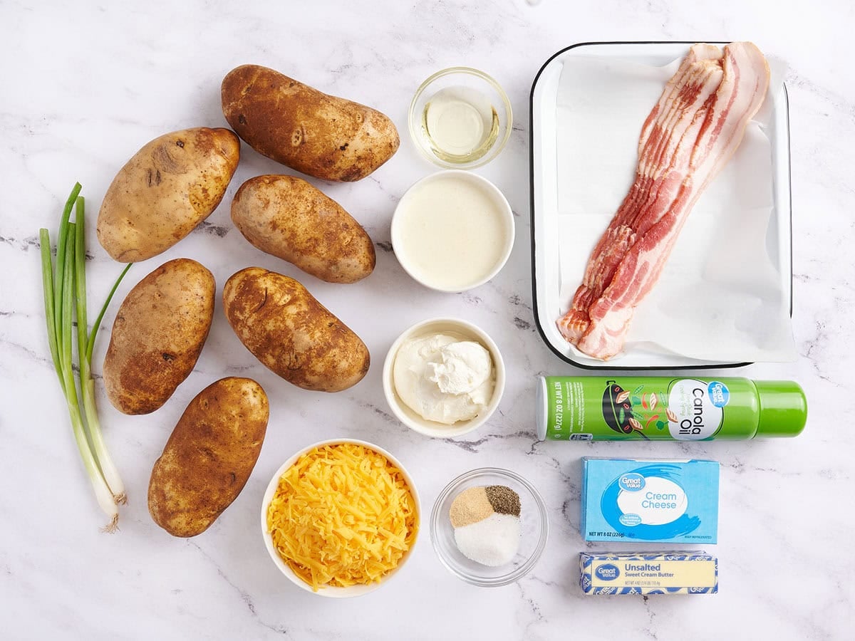 The ingredients to make a twice baked potato casserole.