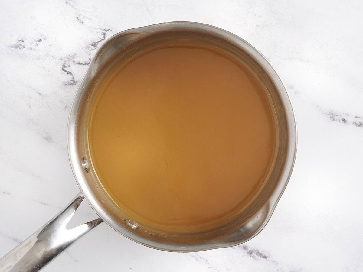 Turkey gravy in a sauce pan.