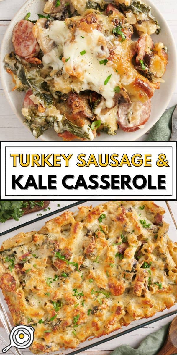 turkey sausage and kale casserole pin image