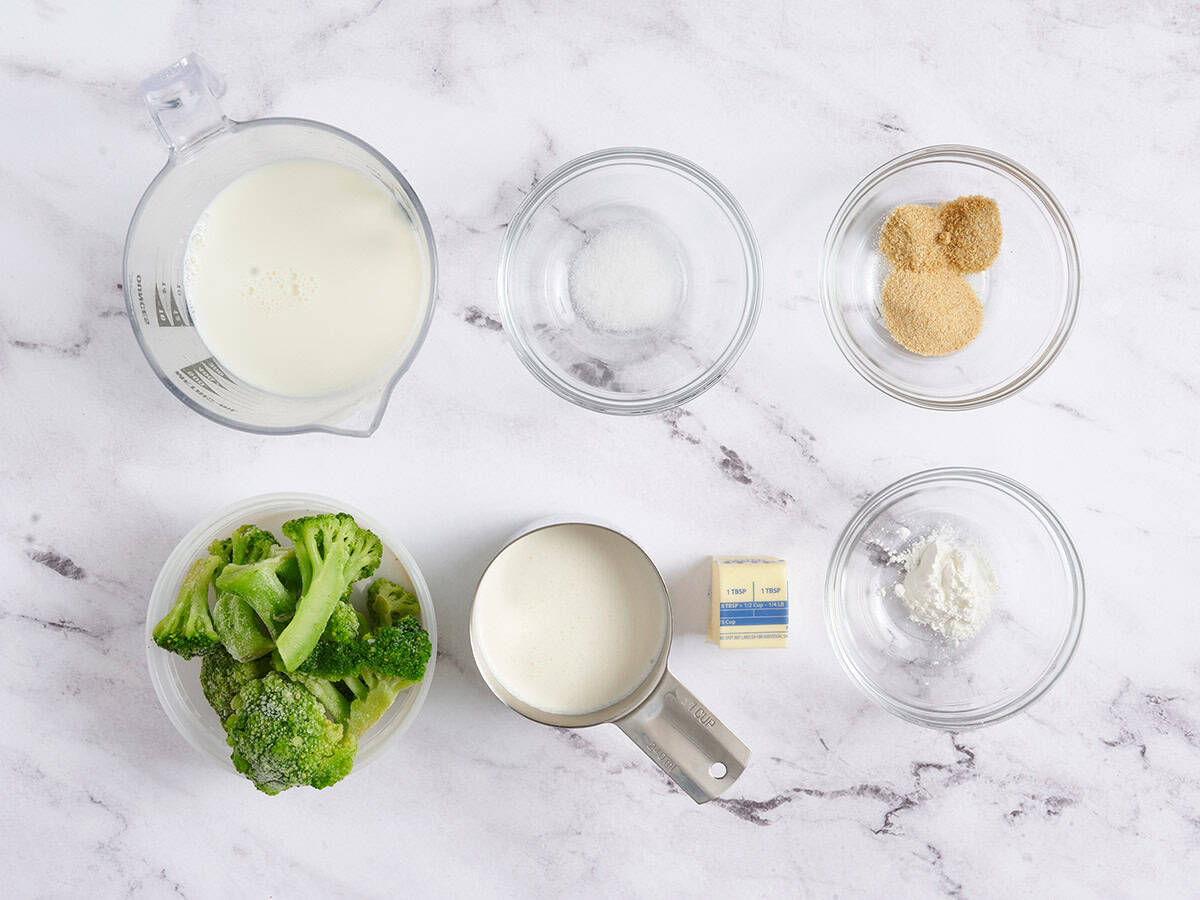 The ingredients for cream of broccoli soup.