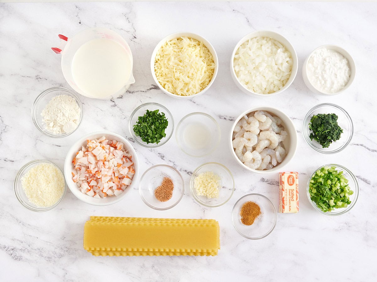 The ingredients for seafood lasagna.