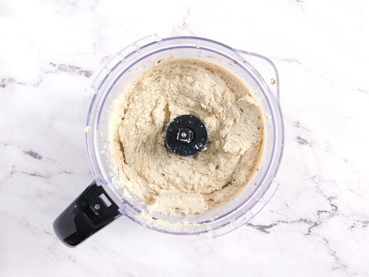 Vegan tofu ricotta in a food processor.