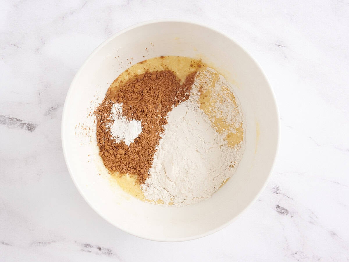 Brownie ingredients in a mixing bowl.