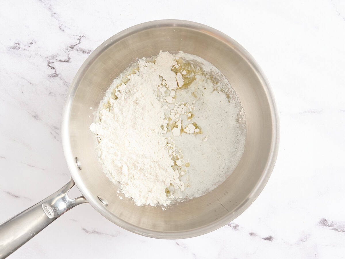 Melted butter and flour in a bowl.