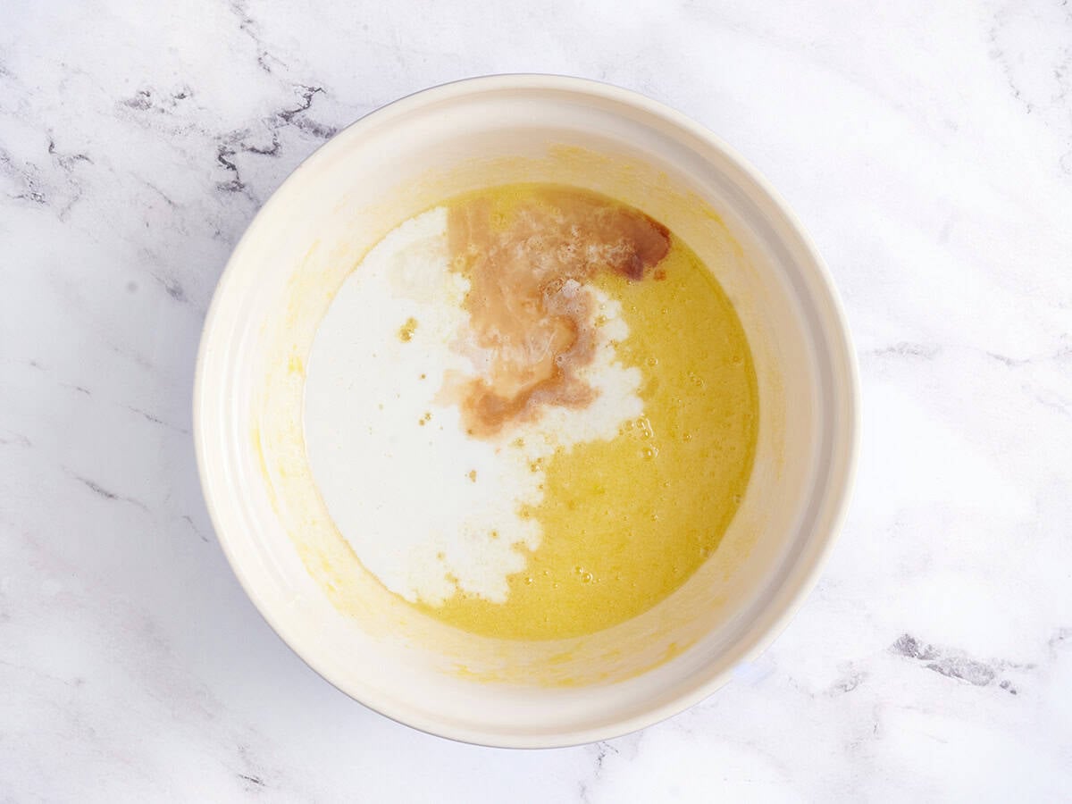 Chess pie filling ingredients in a bowl.