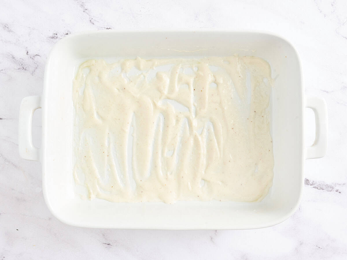 White sauce in a baking dish.