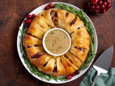 Overhead view of holiday leftovers wreath.