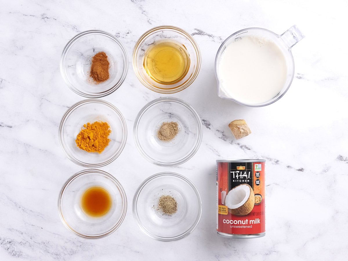 Ingredients to make golden milk.